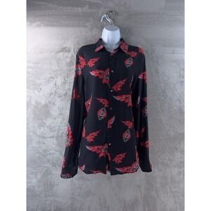 Zadig & Voltaire Button Down Shirt Womens Size Large Black Unique Red Leaf Print